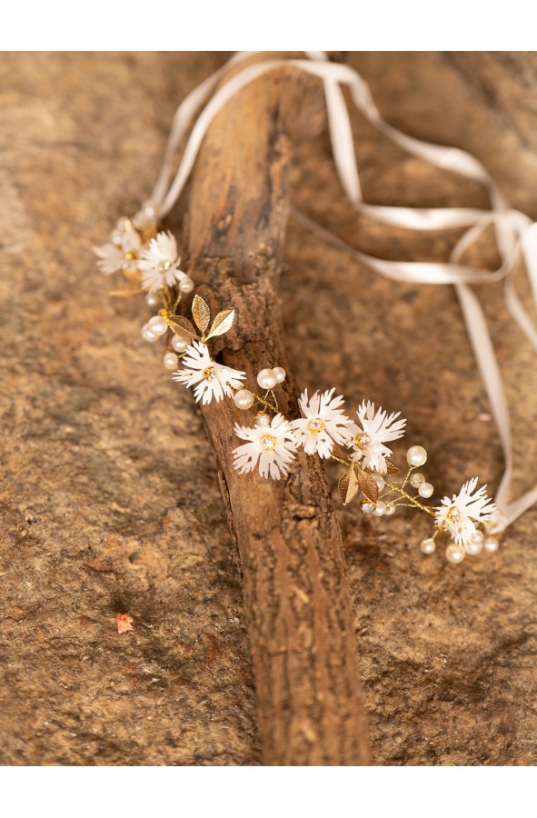 Roman-style floral headband with pearls