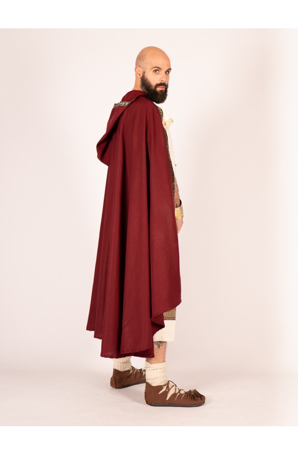 Roman hooded cloak with trim and cord...
