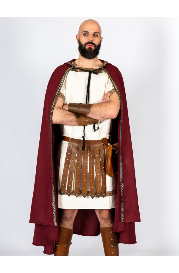 Roman hooded cloak with trim and cord...