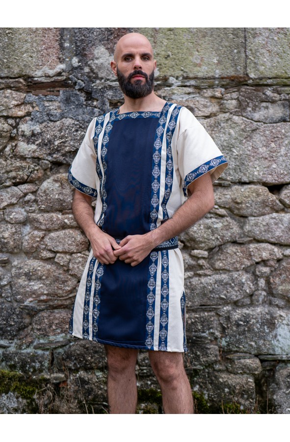 Túnica romana azul y blanca con...