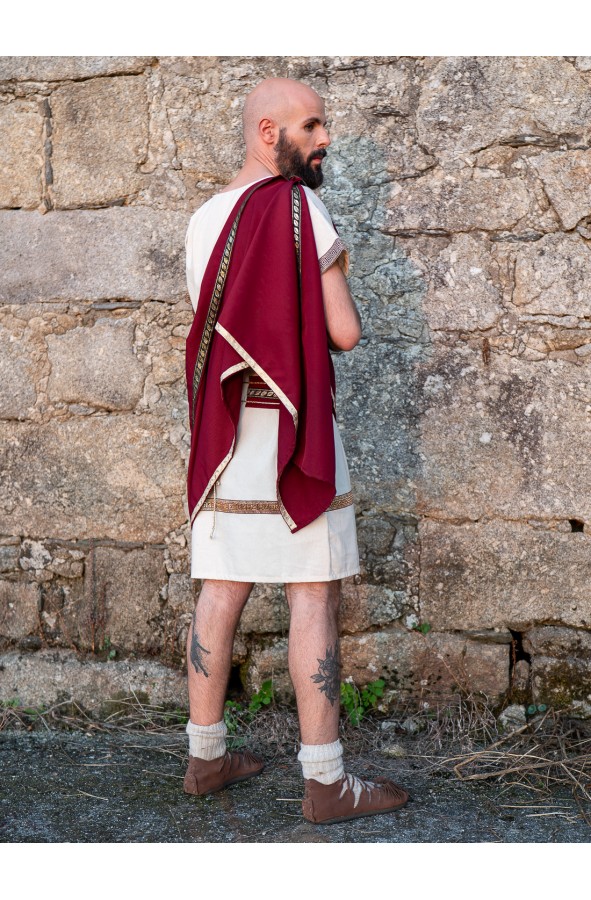 Roman white tunic with burgundy toga...