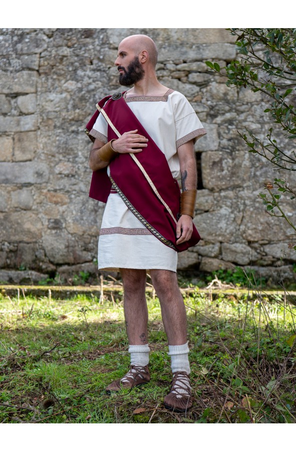 Roman white tunic with burgundy toga...