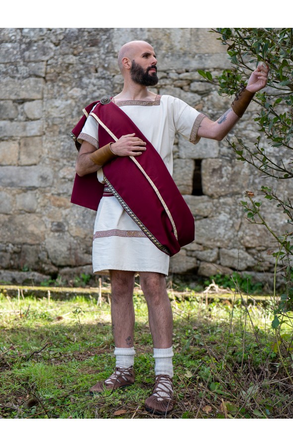Roman white tunic with burgundy toga...