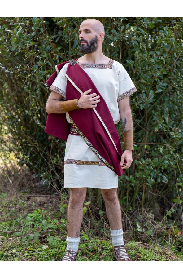 Roman white tunic with burgundy toga...