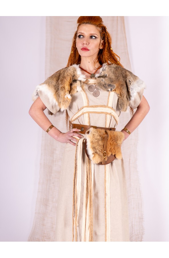 Aged brown leather pouch with rabbit...