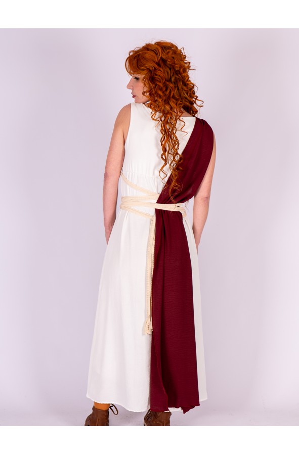 Roman Dress in White and Burgundy...