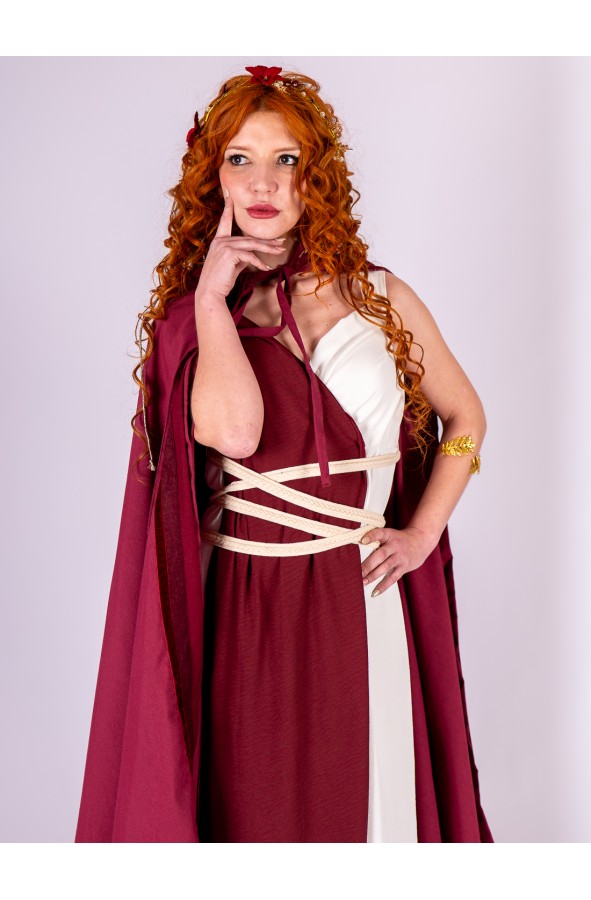 Roman Dress in White and Burgundy...