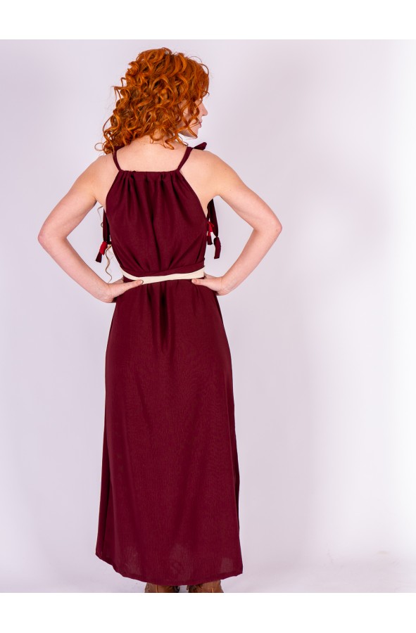 Burgundy Roman Dress with Crossed Belt