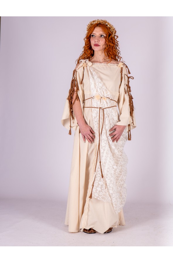 Vestido romano marfil con manto de...