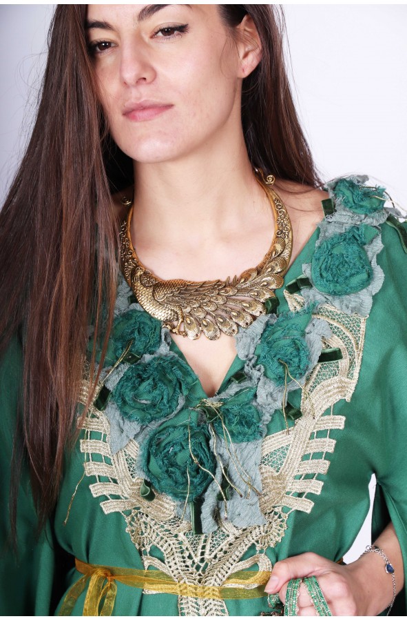 Golden peacock medieval necklace