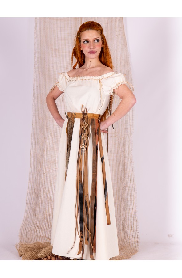 Medieval Cream Dress with Leather and...