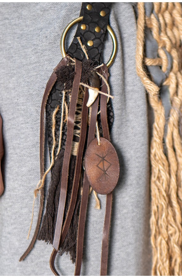 Irregular Belt Amulet with Leather,...