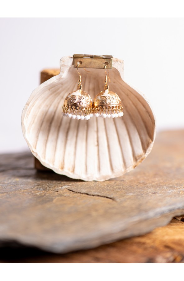 Roman White and Gold Hook Earrings