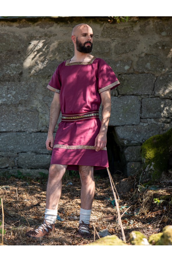 Roman Burgundy Tunic with Decorative...